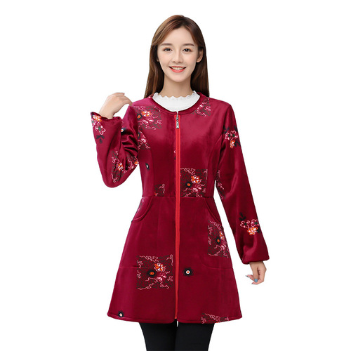 Crystal Fleece Hooded Coat for Women, Adult Wholesale, Winter Thicken and Warm Work Coat, Outerwear, Stain-Resistant, New Long-Sleeve Apron