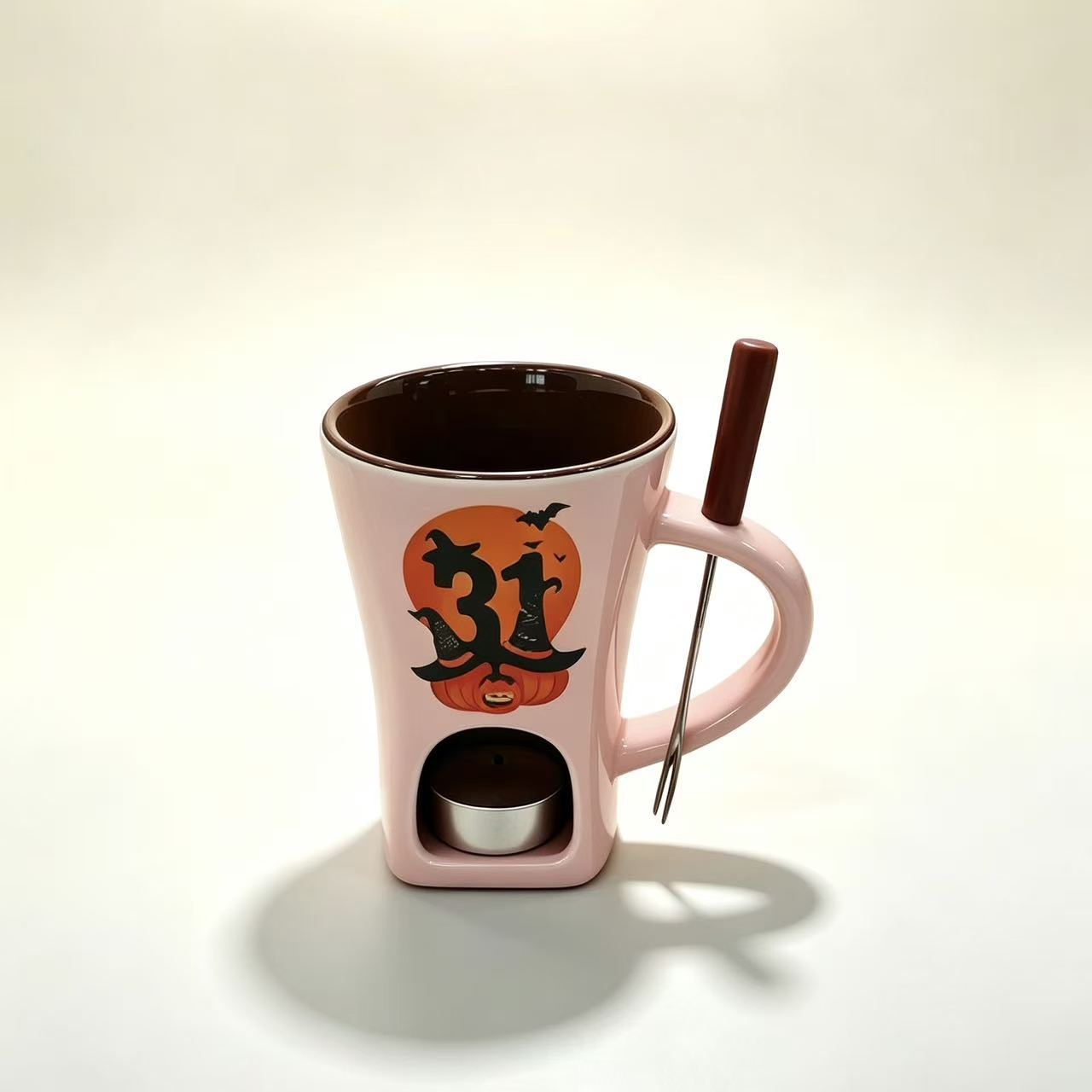 Contenedor de chocolate queso derretido dulces mantequilla hot pot mug con tenedor cerámica taza de hot pot calentada de Navidad image 14