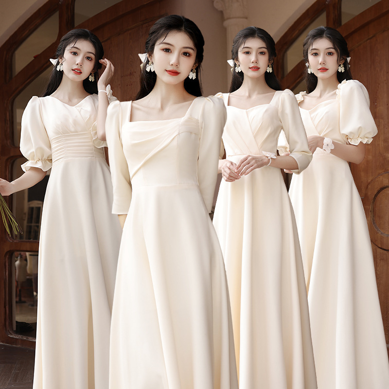 Bridesmaid Dress 2025 New Sister Group Champagne Satin Can Be Worn Casually Niche High-End Coming-Of-Age Graduation Dress