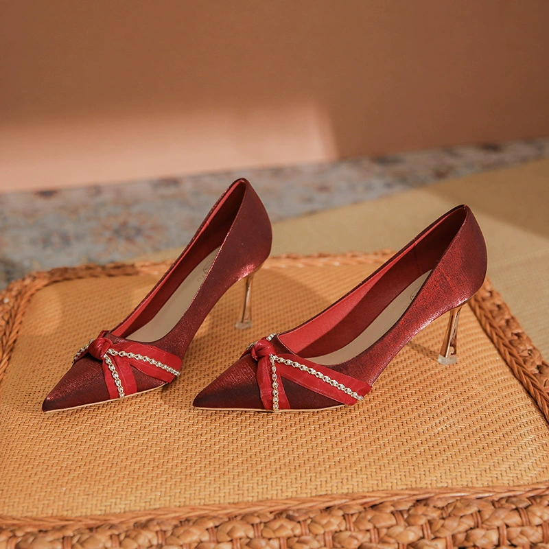 718-3 женские туфли на высоком каблуке 2024, новинка весны, французские свадебные туфли на среднем каблуке, свадебное платье Xiuhe, двусторонняя обувь для подружек невесты