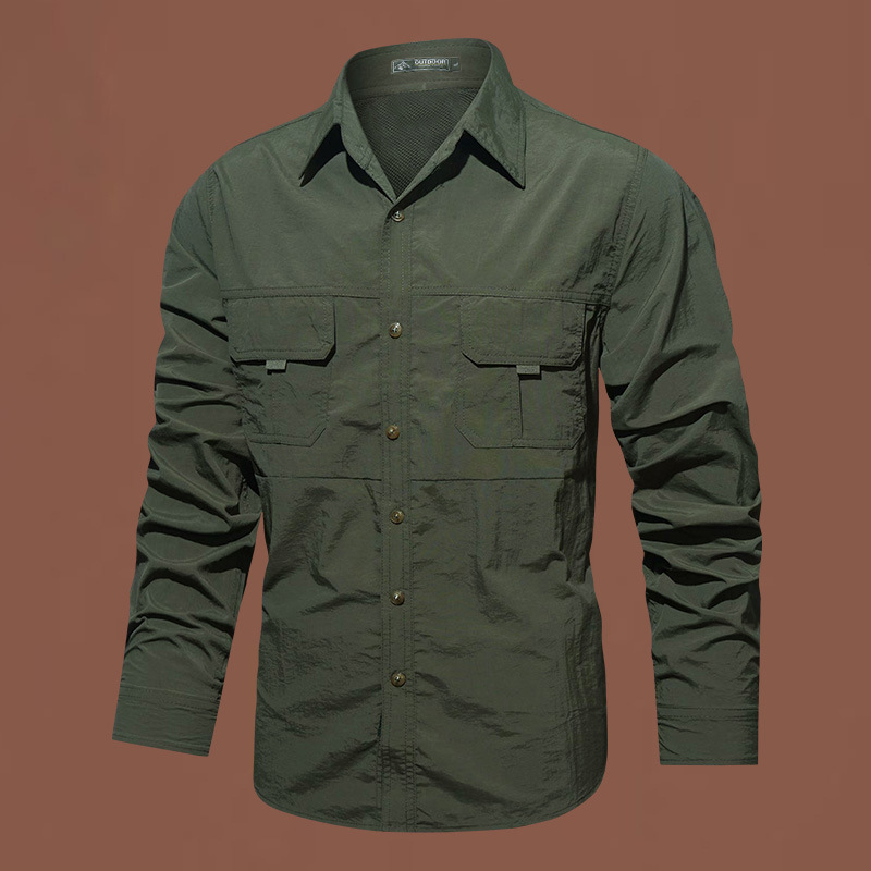 Otoño y invierno nuevas camisas tácticas de manga larga al aire libre para hombres delgadas camisas de secado rápido de bolsillo con collar chaqueta de montaña para hombres