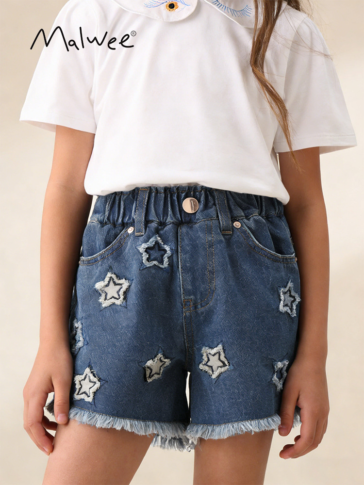 Transfronterizo malwee jeans de niña ropa de verano nuevo estilo europeo y americano para niños pequeños y medianos pantalones cortos de niña pequeños pantalones casuales image 1
