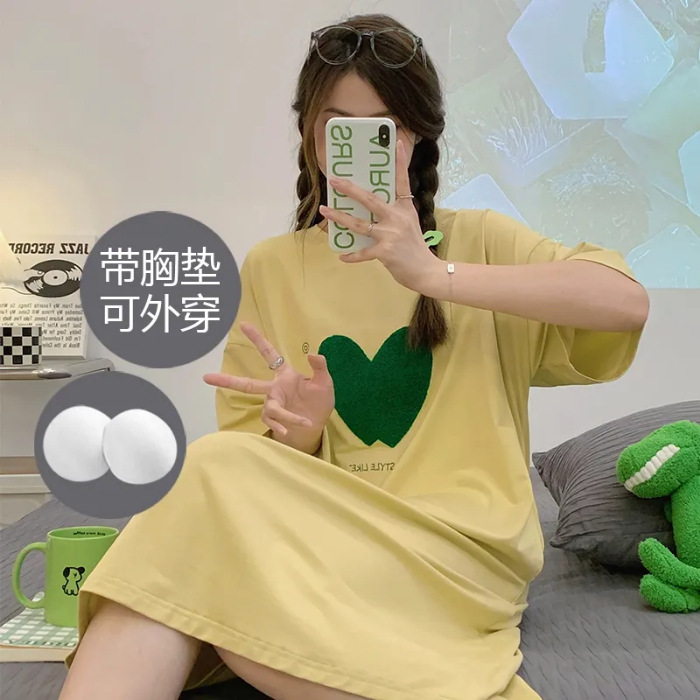 2024 verano pijama de mangas cortas cojín de pecho dibujos animados pijama dulce vestido suelto engordado ropa de hogar de tamaño grande