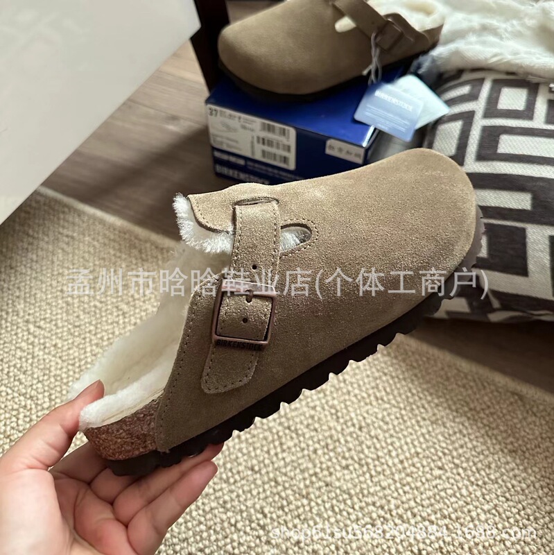 Sheepskin One-Piece Birkenan Shoes Women's fleece-lined Half-Pack Cotton Drag Birkenan Women's Shoes Cork Fur Shoes Autumn and Winter Snow Boots