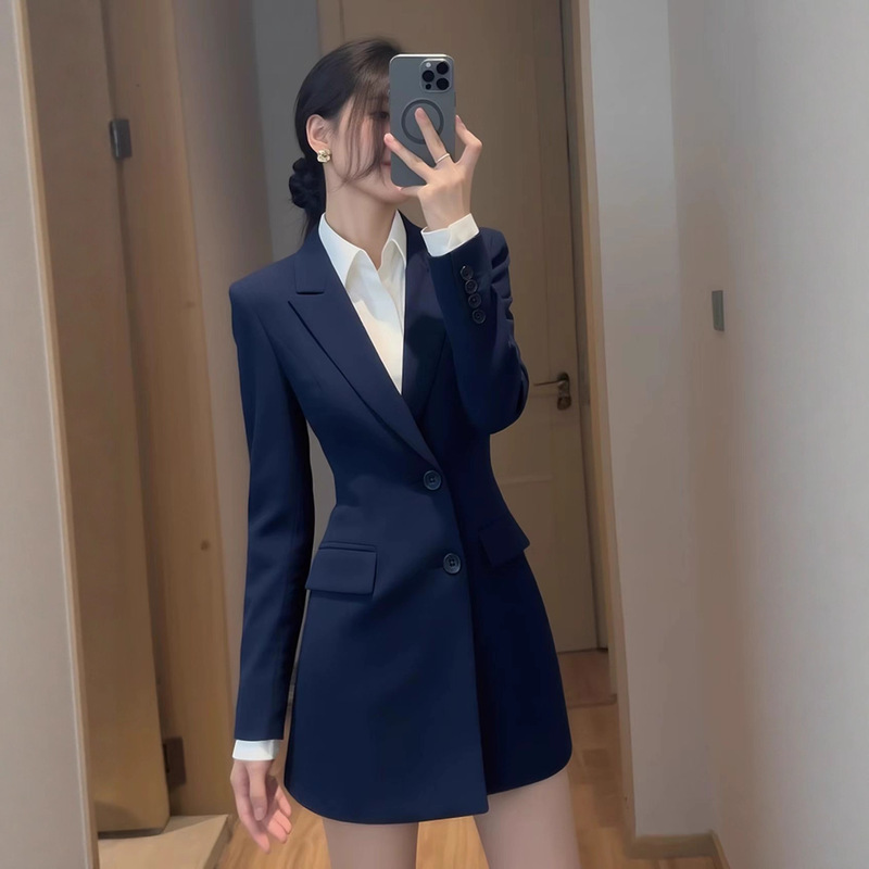 Autumn Popular Elegant Goddess Style High-End Formal Occasion Dignified and Elegant Navy Blue Suit Dress