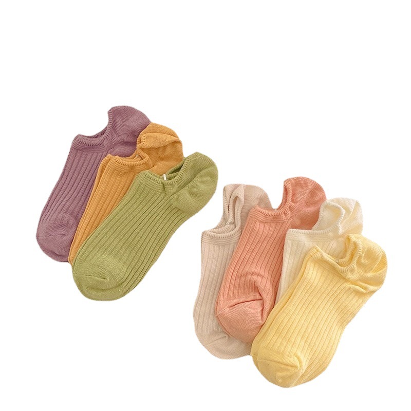 Doble aguja barco calcetines de primavera y verano de las mujeres calcetines de color sólido de algodón de las mujeres cinta de caramelo de corte bajo de silicona antideslizante calcetines invisibles