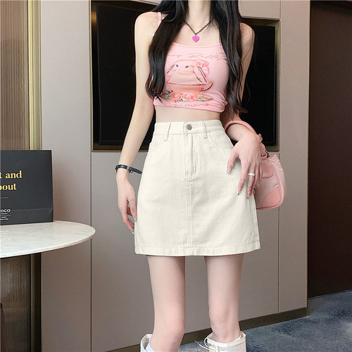 Women's Summer New High-Waisted Denim Short Skirt, Slimming and Versatile, Plus Size Hip-Hiding A-Line Skirt, Bustier Mini Skirt