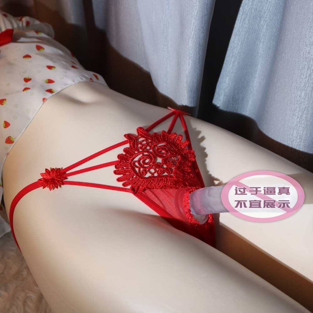 Lace Temptation Sexy Jj Underwear Transparent Gay Men Low Waist No Need to Take Off Embroidered Men's Cut Out T-Pants