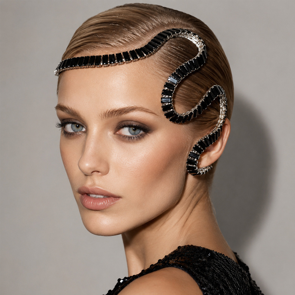 Amazon's new S-shaped wave hair chain, European and American fashion twisted irregular rhinestone headpiece for runway shows and parties