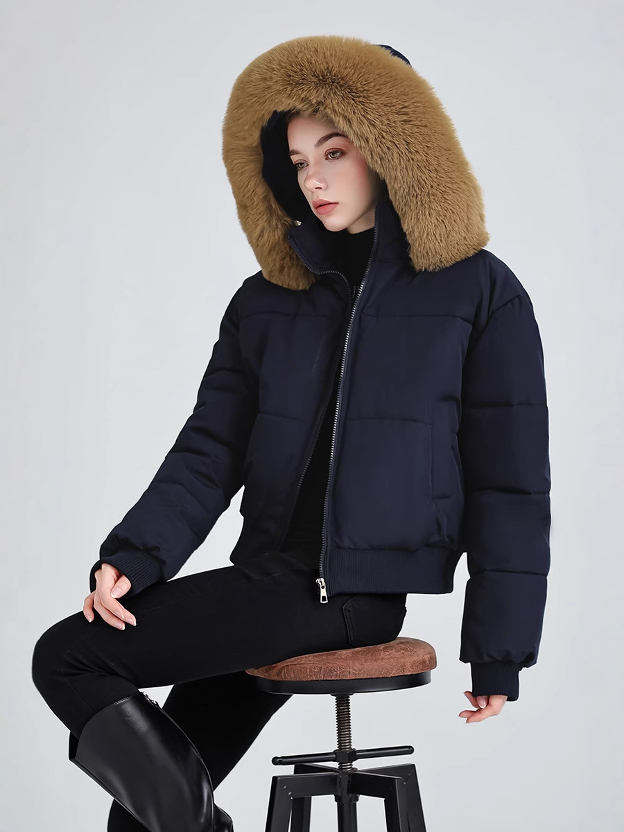 Comercio exterior diseño de algodón con cuello encapuchado mujer invierno 2025 nuevo grueso calentamiento corto chaqueta de pan image 1