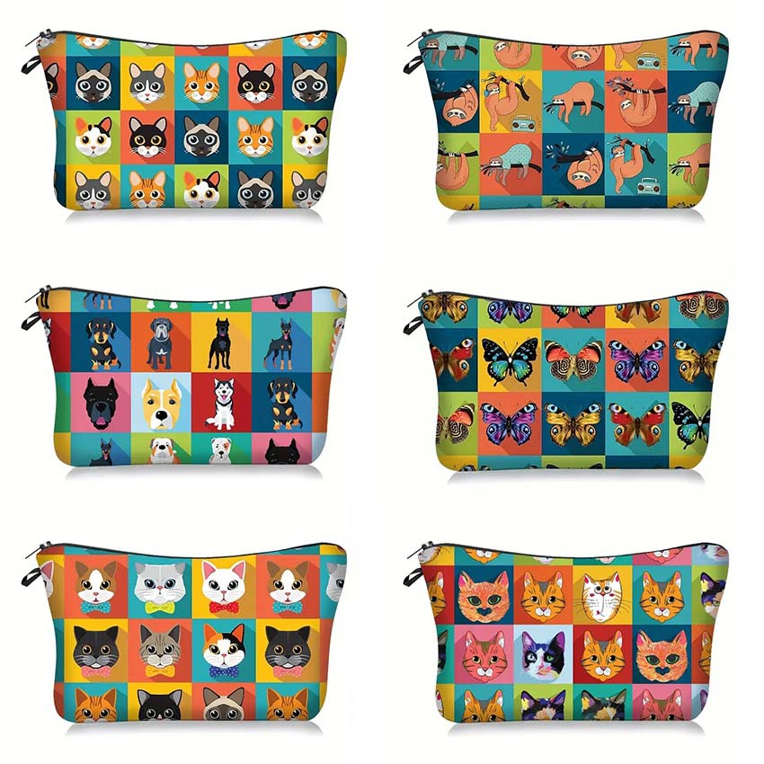 Transfronterizos Amazon maquillaje damas diseño creativo animal avatar maquillaje bolsa bolsa de almacenamiento lino cremallera impermeable
