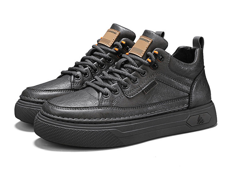 Giày nam cổ trung chống thấm nước chống trơn trượt màu đen, giày thể thao sneaker đa năng đi làm và giải trí, gót 3-5 cm — quần kaki, đen chi tiết 23