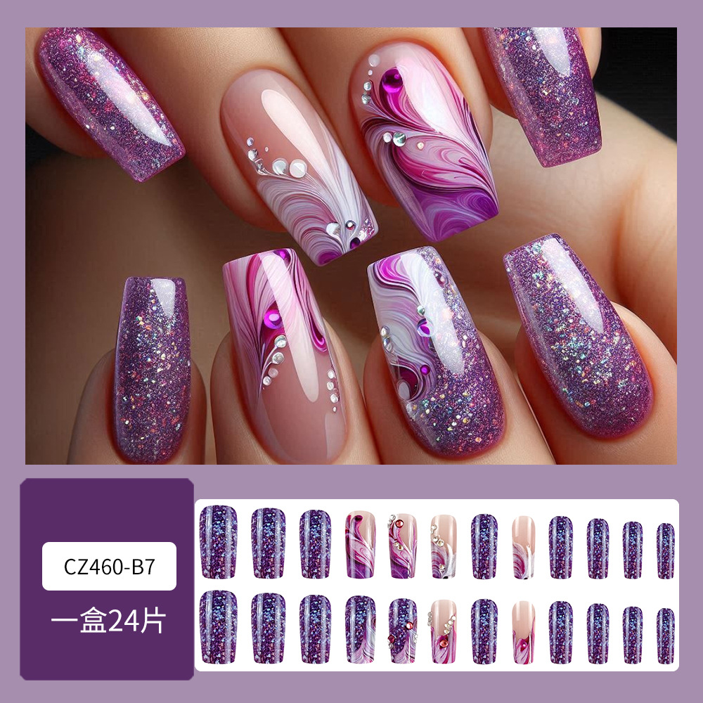 Púrpura Yunliu arena francesa manicure parche de uñas estrella gradiente parche de uñas al por mayor Europa y América venta caliente de diamantes para usar uñas