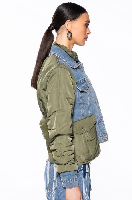 Women's Denim Jacket Loose Colour Block Cotton Coat For Women_voghion.com