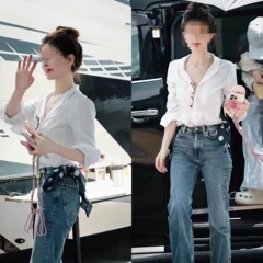 许我耀眼赵露思许研同款衣服白色衬衫女气质休闲职业上衣穿搭春秋