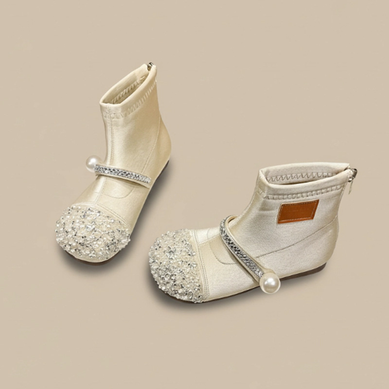 Dropshipping Girls' Boots Princess Shoes New Spring and Autumn Children's Short Boots Little Girl Crystal Leather Boots Autumn and Winter