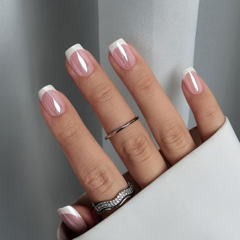 Specialized for Foreign Trade and Cross-Border Sales, 24-Piece Boxed Set of High-End Electroplated French-Style Short Daily Simple Detachable Wearable False Nails Specialized for Foreign Trade and Cross-Border Sales, 24-Piece Boxed Set of High-End Electroplated French-Style Short Daily Simple Detachable Wearable False Nails