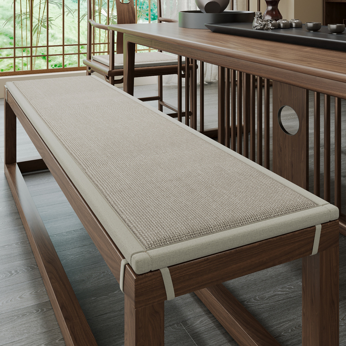 Madera sólida, taburete de madera larga, almohadilla de banda, taburete de madera roja, almohadilla de esponja, taburete de cambio de zapatos, almohadilla de tarjeta de sofá