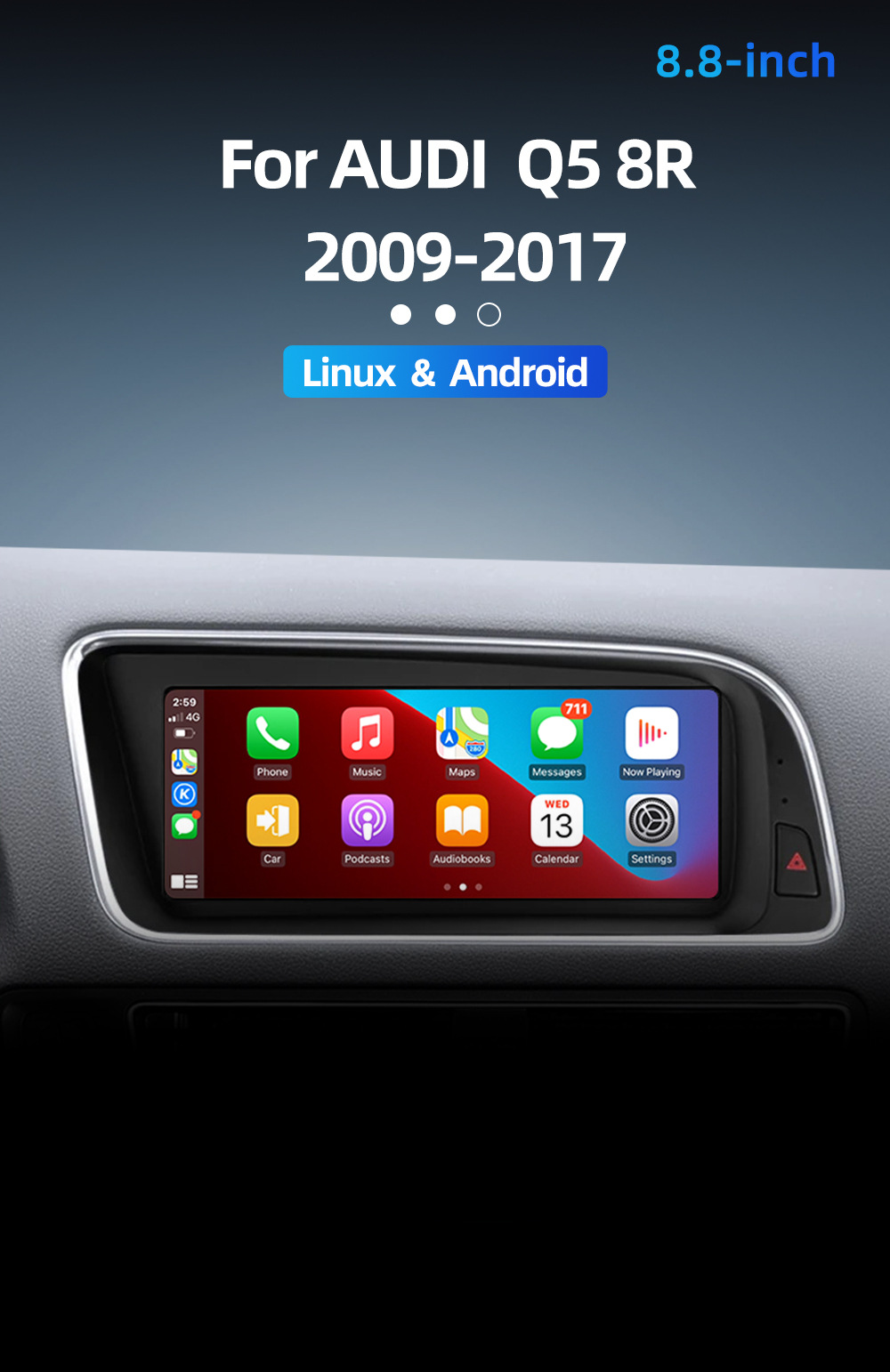 Car DVD navigation suitable for Audi Q5 8R 2009-2017, Android wireless Carplay central control large screen