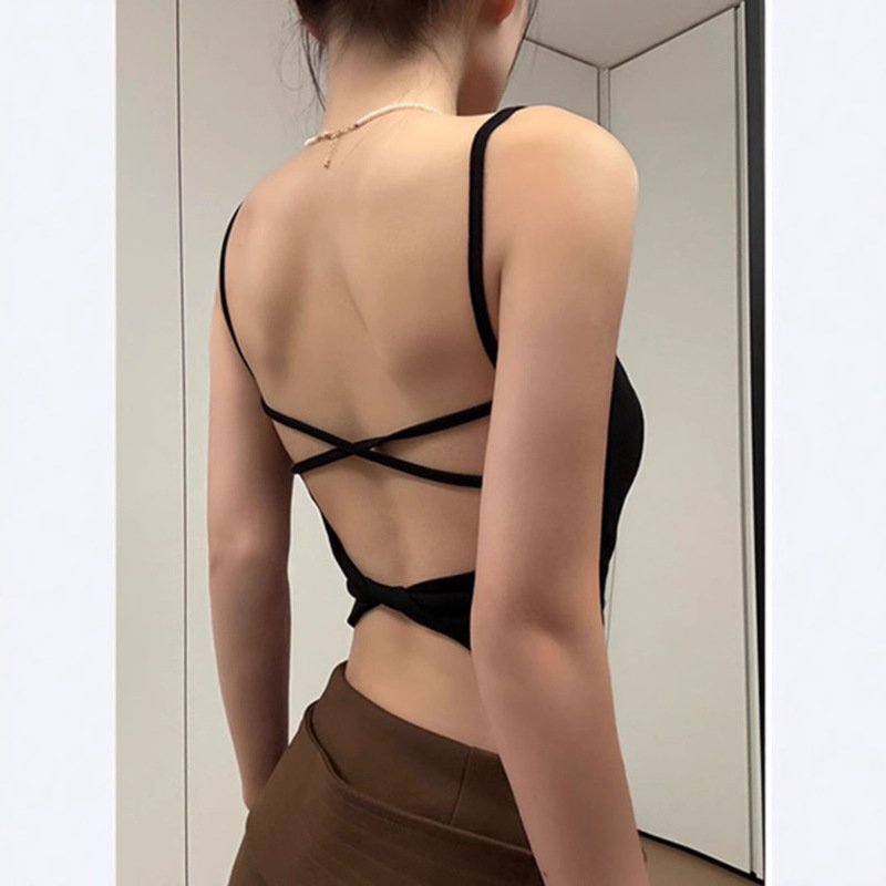 Hot Girl Sexy Beautiful Back Camisole Women's Summer Short Cross Strap Chest Pad Bottoming Sleeveless Top Trendy Hot Girl Sexy Beautiful Back Camisole Women's Summer Short Cross Strap Chest Pad Bottoming Sleeveless Top Trendy