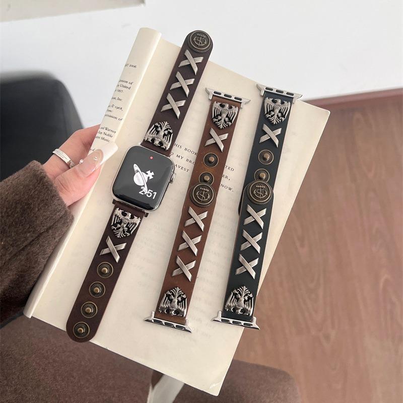 Suitable for Apple European and American retro punk style rivet leather strap iwatch87SE watch applewatchS9 Suitable for Apple European and American retro punk style rivet leather strap iwatch87SE watch applewatchS9