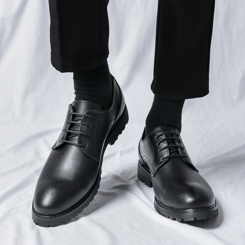 Transfronterizos de 48 yardas zapatos de cuero de hombre de negocios zapatos de boda con suela gruesa aumentando lazos bajos para hombres zapatos de cuero de color pulido image 3