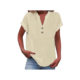 AliExpress 2025 European and American Summer Solid Color Button Short-sleeved Women's Shirt Cotton Linen Washed Breathable Fashion V-neck