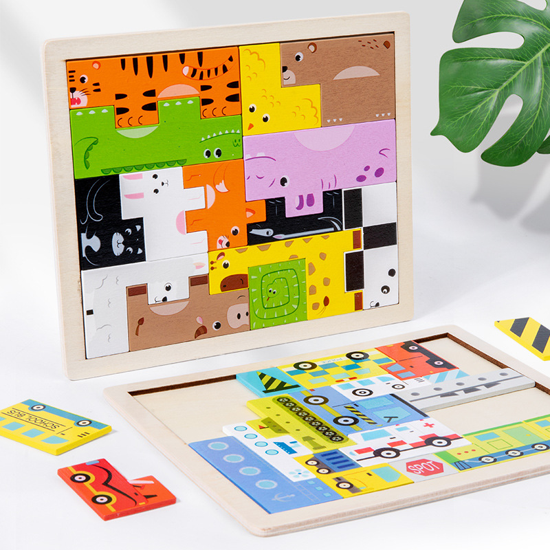 Dibujos animados animal tridimensional Tetris rompecabezas bloques de construcción jardín de infantes niños y niñas educación temprana juguetes educativos para niños