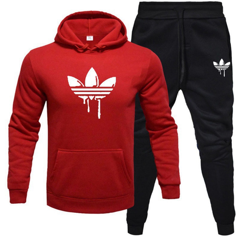 2024 Traje deportivo casual de los nuevos hombres transfronterizos Traje de moda con capucha Impresión de suéter de lana Traje de pantalón para hombres