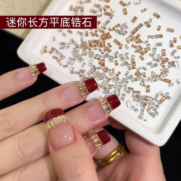 5A Dazzling Long Strip Zircon Nail Art Rhinestones Mini Flat-Bottomed Cut Autumn and Winter Champagne-Colored Nail Decorations
