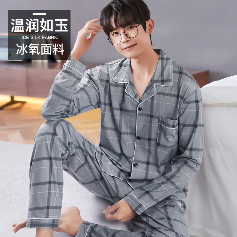 Pijamas de los hombres primavera y otoño más tamaño % algodón manga larga 2022 nuevo traje casual desgaste del hogar se puede usar fuera