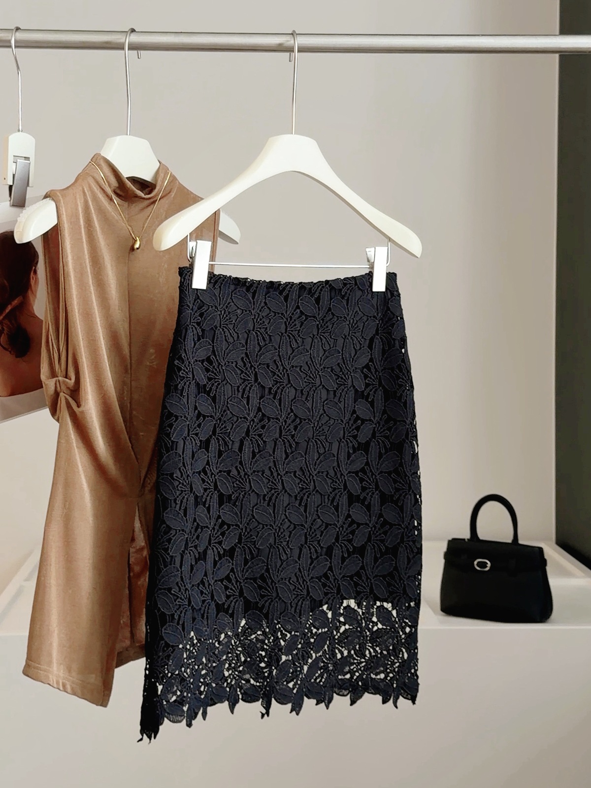 Women's Lace Embroidered Hollow out Midi Skirt High Waist Slimming Sexy A-Line Bodycon for Summer Versatile Fashionable Bottoms_ecoleips.com