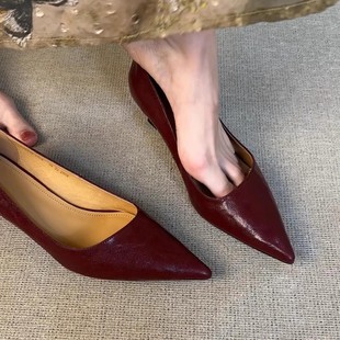 [in stock] French commuter Joker High Heels Women's Pointed Toe Shallow Mouth Temperament Slip-on Professional Mary Jane Single Shoes