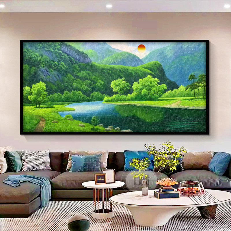 Landscape landscape painting Green Mountain green water living room decorative painting cornucopia oil painting office sofa background wall wall hanging painting
