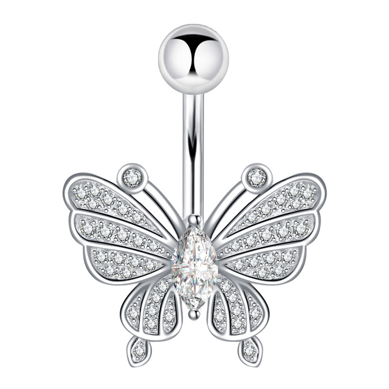 Piercing nombril papillon en acier inoxydable et zircon brillant_voghion.com