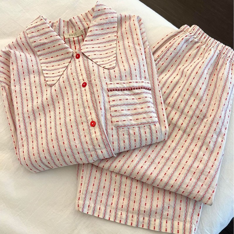 French Pajamas for Women, Long-Sleeved Trousers, Striped High-End Suits, Spring and Autumn Pajamas, Home Clothes That Can Be Worn Outside