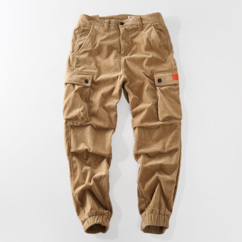 Spring and Autumn Style Resin Orange Pouch Pocket Mid-Rise Elastic Corduroy Washed Comfortable Qingchao Ankle Pants
