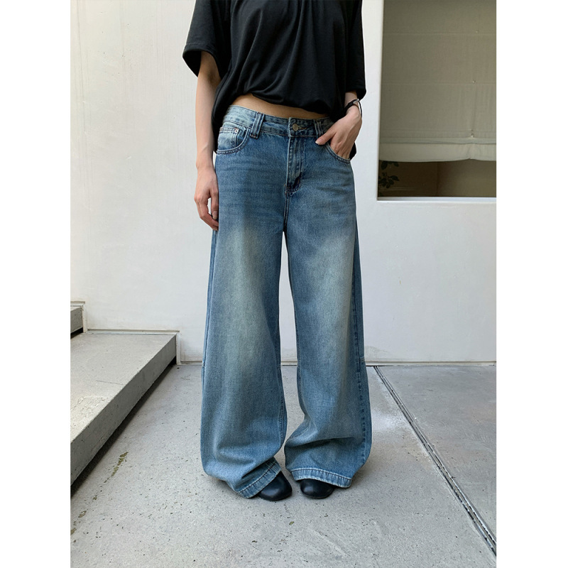 Yuyi American-Style Washed Low-Waist Wide-Leg Jeans for Women, Retro Mesh Split-Line Loose Straight-Leg Pants Ml8215 Yuyi American-Style Washed Low-Waist Wide-Leg Jeans for Women, Retro Mesh Split-Line Loose Straight-Leg Pants Ml8215