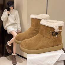 绒面百搭厚底搭扣雪地靴女时尚复古加绒加厚舒适保暖休闲短筒棉鞋