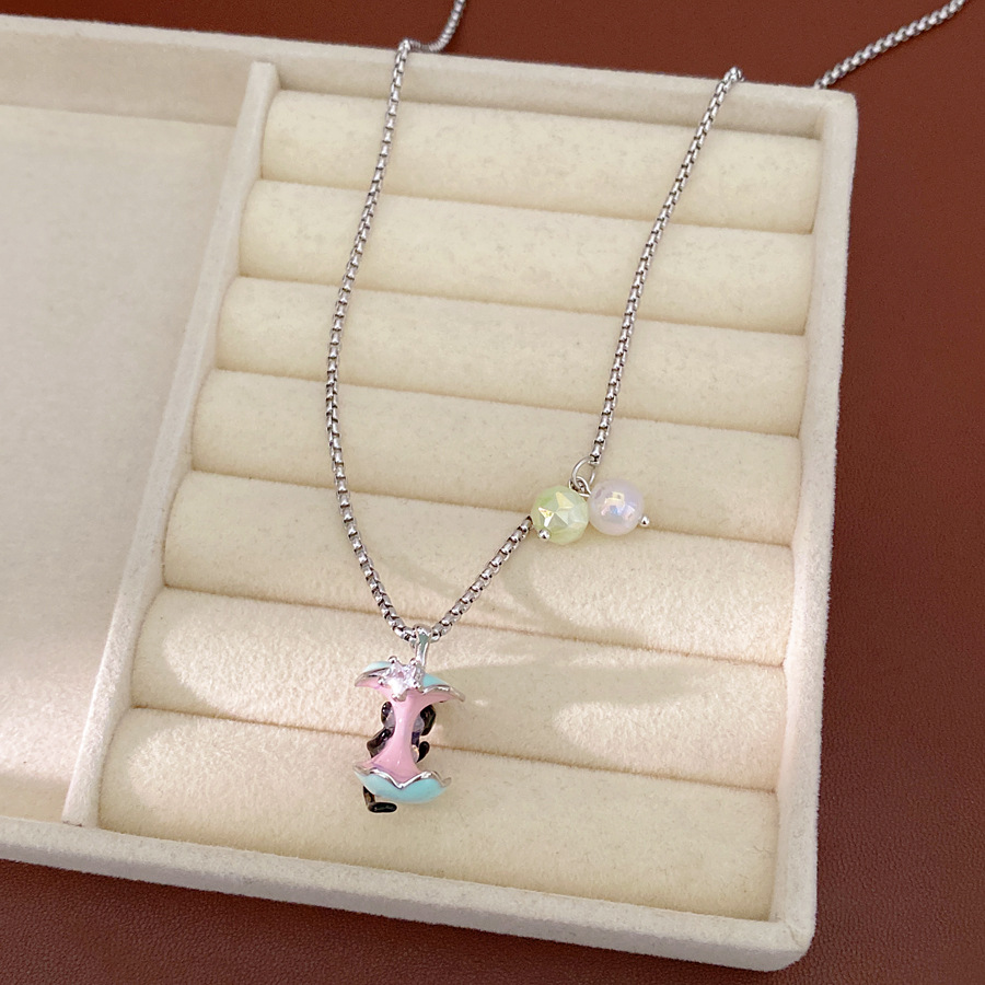 Zircon goteo de aceite manzana gatito collar ligero de nicho de lujo collar de clavícula infantil estilo encantador conjunto de joyería de moda al por mayor