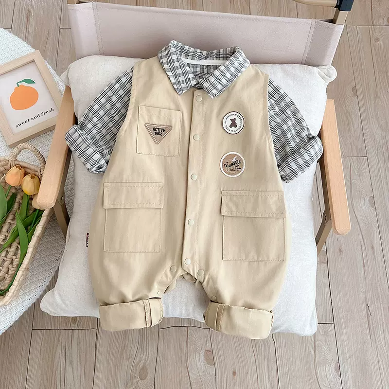 婴儿男宝宝衣服连体衣春装幼儿百天春款休闲韩版外出服春秋季爬服