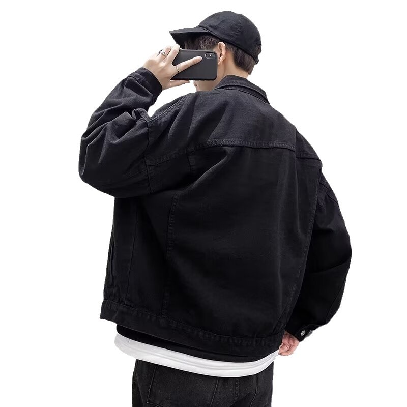 Pánské oblečení Jarní a podzimní roztrhaná jednobarevná džínová bunda s kočičími vousy Pánské džínové oblečení Pánská módní džínová bunda Pánské_voghion.com