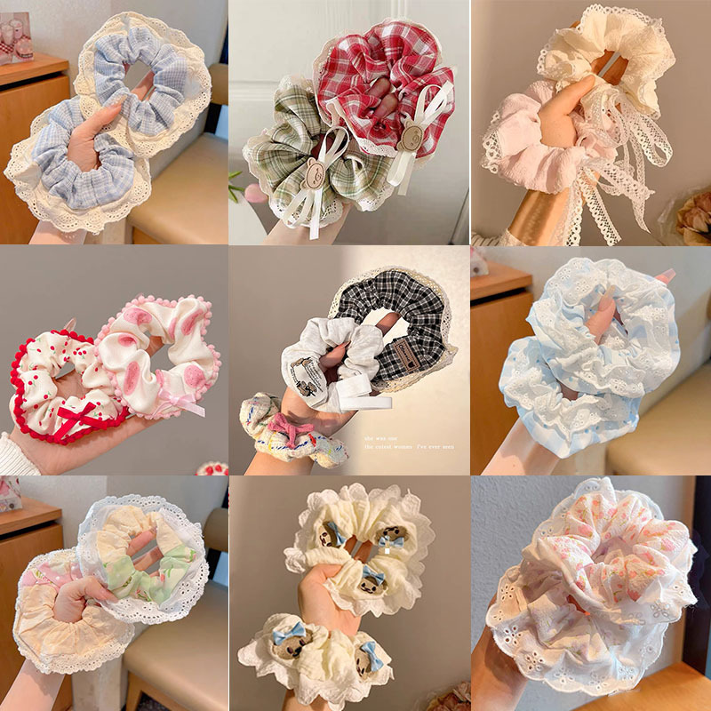 ballet style lace large intestine hair band bow polka dot headdress fabric hair ring hair accessories mesh ponytail hair string women