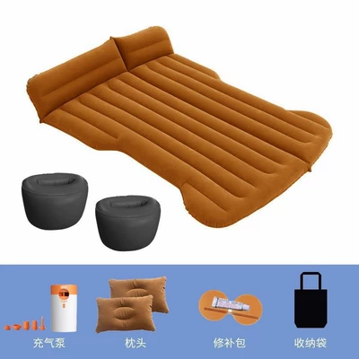 Vehicle-mounted inflatable bed | Vehicle Camping Sleeping Pad - two-purpose-for-trunk-and-rear-seat-brown-tesla-with-wireless-dry-battery-pump-round-pier