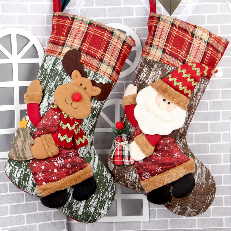 Christmas Sock Gift Bag Large Christmas Decoration Pendant Santa Claus Sock Candy Bag Kindergarten Children_voghion.com
