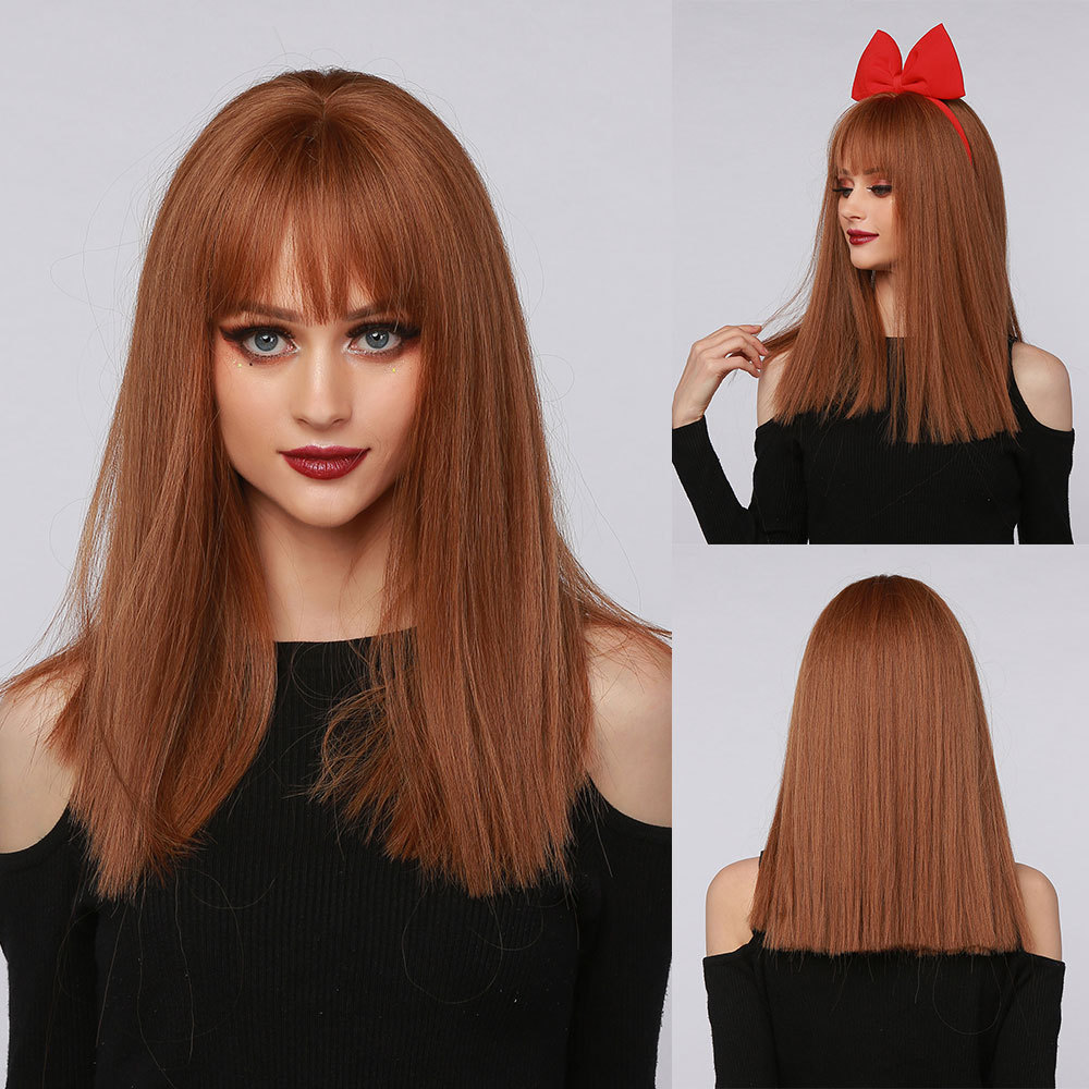 Cosplay Mae La Red Festival Venta caliente Hombro Mujer Aire flequillo Hombros Peluca larga y liso Cabello completo Tipo Wig