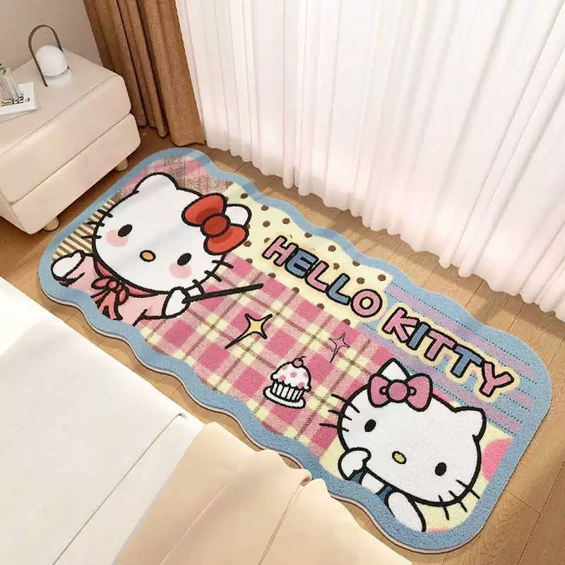 Непоскользящий коврик прикроватный Hello Kitty, искусственный мех, противоскользящая подложка, размеры 40×120–120×200 см