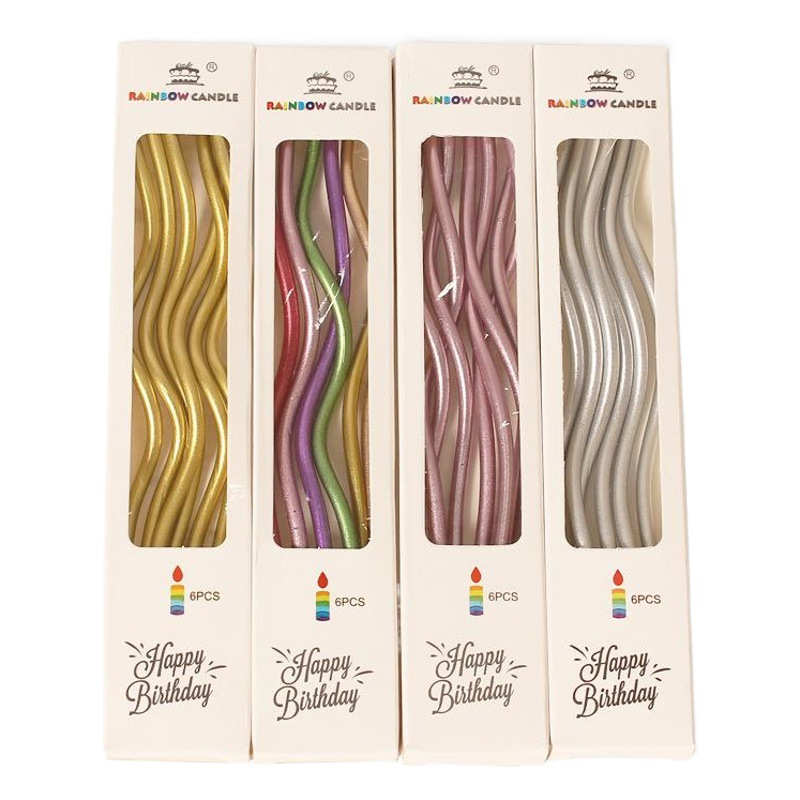 Celebridad en línea ins cumpleaños vela 6 curva niños fiesta caja de papel con base de color oro lápiz pastel vela