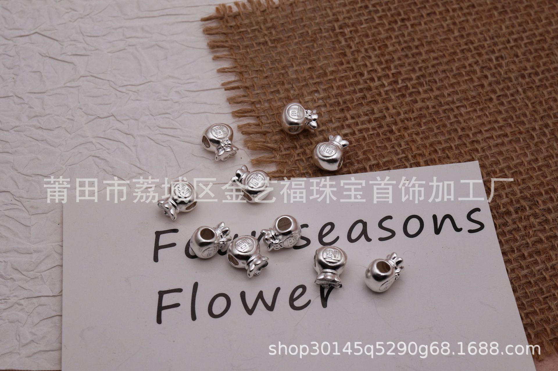 S999 Pure Silver Bowknot Lucky Bag Horizontal Hole Bracelet Spacer Beads Cute Cartoon Woven 3D Silver Jewelry DIY Beading Accessories