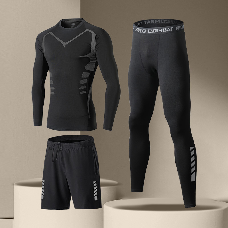 「速乾レオタードセット男性冬ランニングフィットネス訓練服秋冬スポーツ保温下着高弾打底|undefined